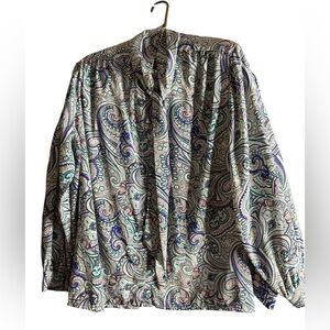 🛑LAST CHANCE🛑Alfred Dunner Paisley Long Sleeve Blouse - Teal and Purple